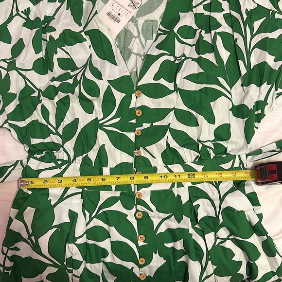 BELTED PRINTED MIDI DRESS GREEN/WHITE . SIZE L - Picture 12 of 13